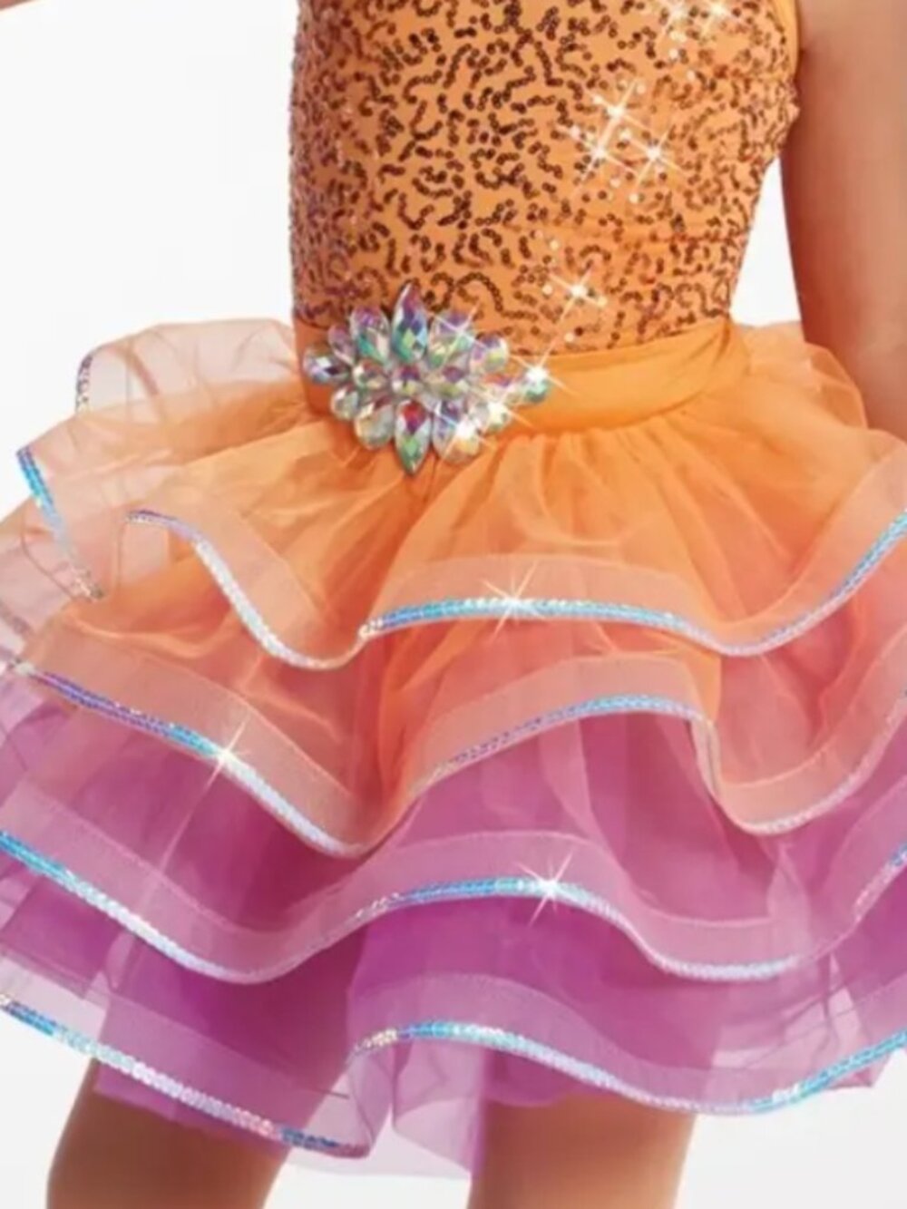 Weissman Girl's Let's Fly Orange Pink Tiered Sequins Dress Dance Costume Size IC